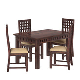 Amer Solid Sheesham Wood 4 Seater Dining Set (With Cushion, Walnut Finish)